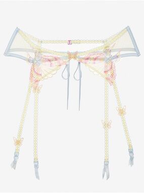 For Love & Lemons Pastel Butterfly Garter Belt in Yellow and Light Blue M